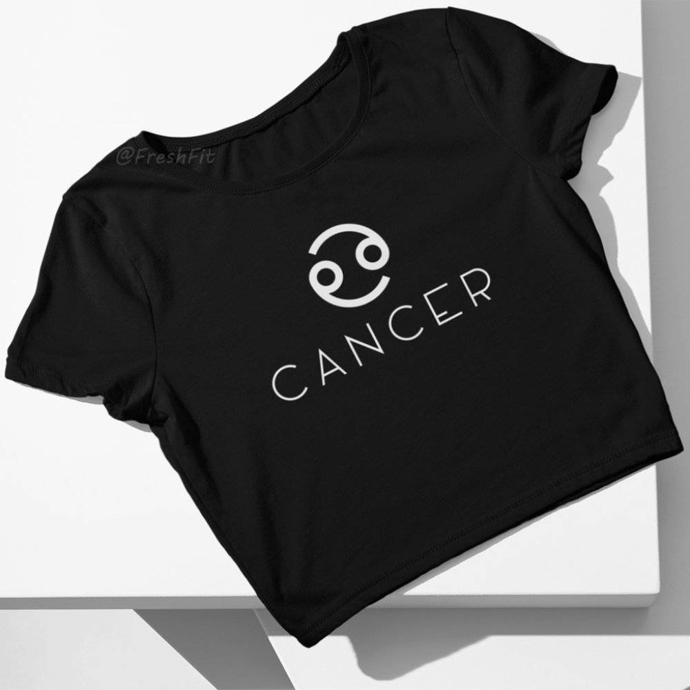 🆕Cancer Horoscope Zodiac Sign Cute Fitted Crop Top Tee Black/White